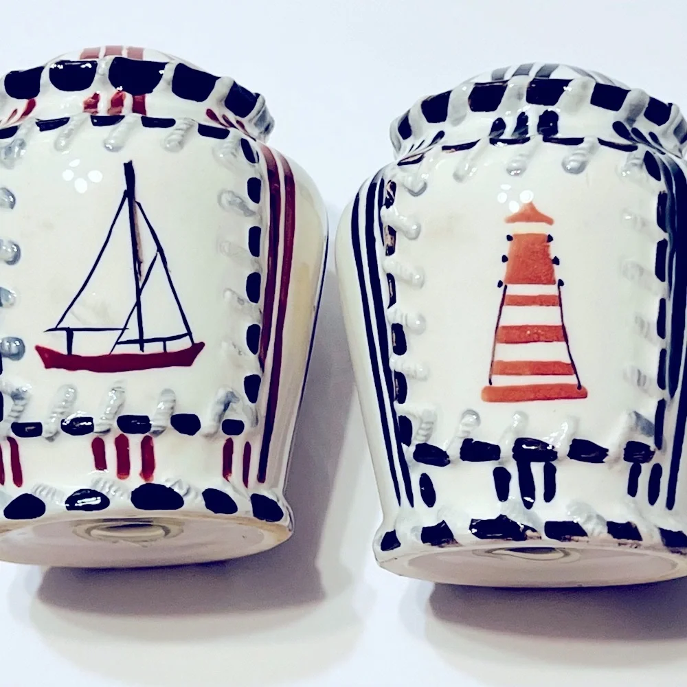 Nautical Ceramic Lighthouse and Sailboat Salt N Pepper Shakers
